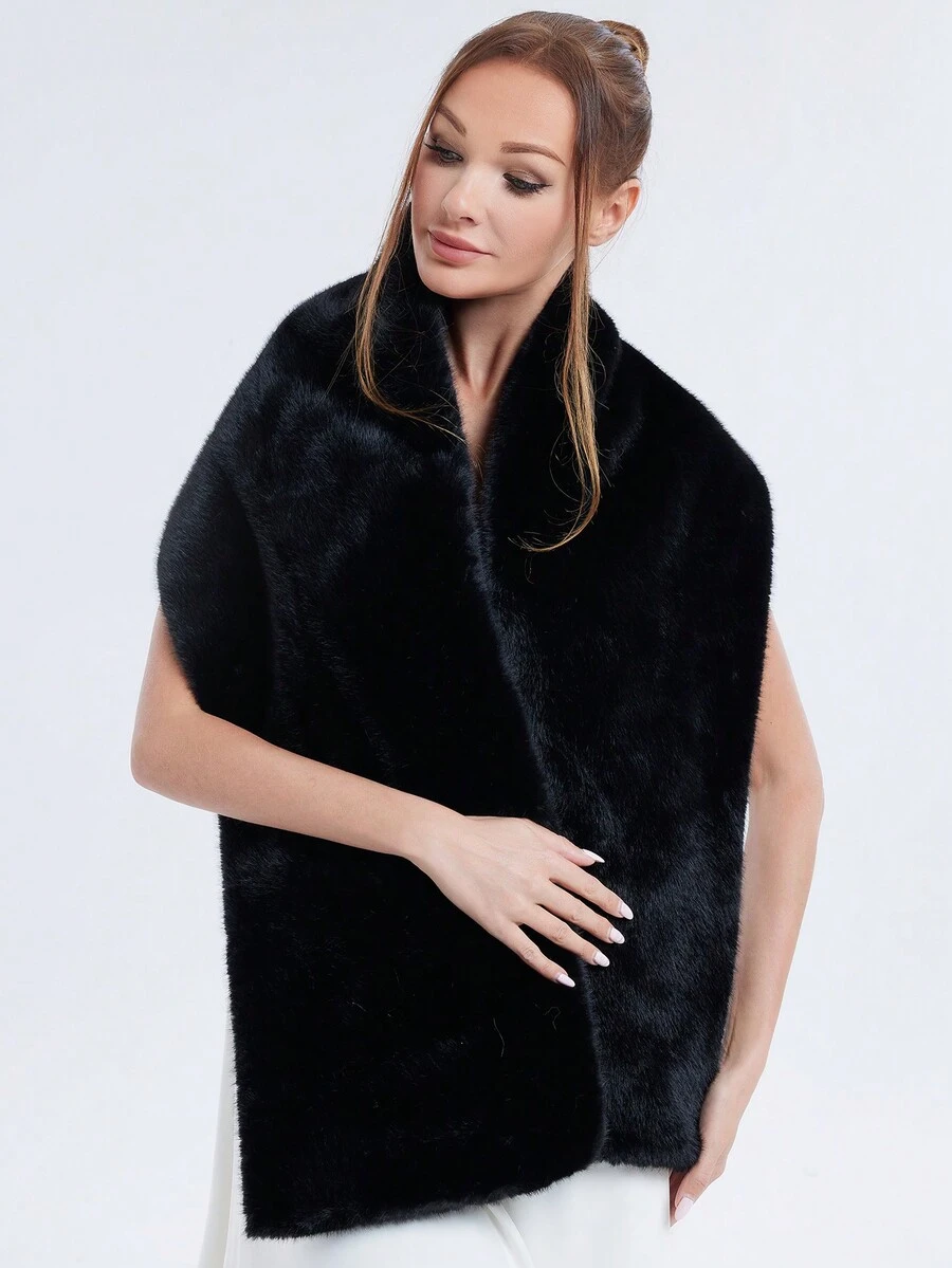 1pc New Fashionable Long Fleece Solid Color Cape, Versatile Poncho For Women, Elegant Daily Outerwear For Winter - View 1