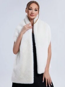 1pc New Fashionable Long Fleece Solid Color Cape, Versatile Poncho For Women, Elegant Daily Outerwear For Winter - View 2