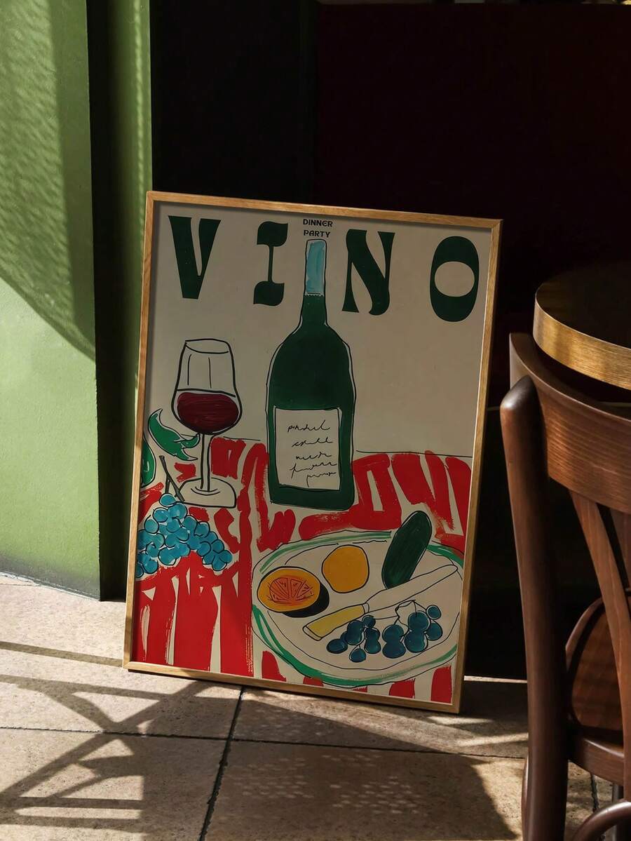 1 件无框红色艺术印刷品 - 装饰艺术复古波西米亚风格厨房墙壁艺术海报，纯色图案，秋春主题，肖像方向，画布上的油画介质，适合多个房间 - 彩色 - 查看 1