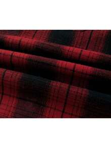 连帽格子休闲男士长袖衬衫 - 紅色 - 查看 3