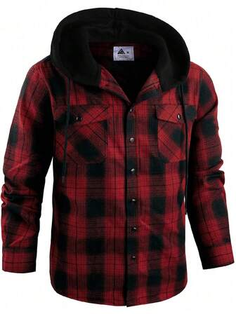 Hooded Plaid Casual Men's Long Sleeve Shirt