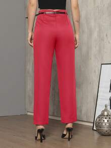 OUR FASHION Palazzo Pants With Black Belt / Color Military Green, Black, , Brown / Tailoring / Palazzo Pants / Summer, Winter / Christmas Collection / Elegant / Casual / Stylish / Feminine / Christmas Look / Light / Comfortable / 2024 Collection - 紅色 - 查看 2