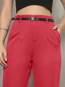 OUR FASHION Palazzo Pants With Black Belt / Color Military Green, Black, , Brown / Tailoring / Palazzo Pants / Summer, Winter / Christmas Collection / Elegant / Casual / Stylish / Feminine / Christmas Look / Light / Comfortable / 2024 Collection - 紅色 - 查看 3