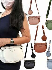 (A12) Women's Plain Crossbody Bag Kit Small - Lạc đà - Xem 2