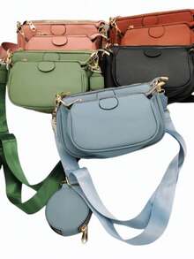 (A12) Women's Plain Crossbody Bag Kit Small - Lạc đà - Xem 3