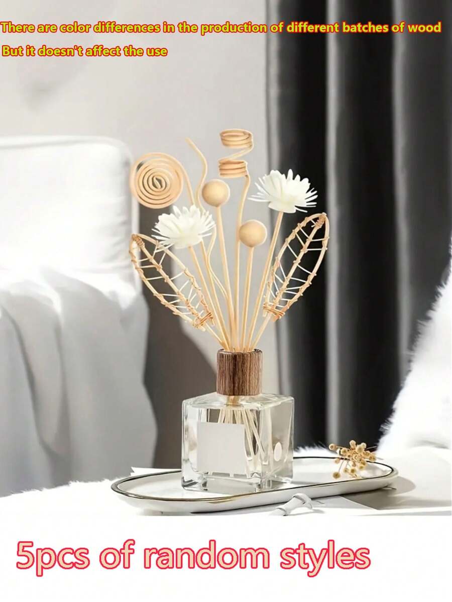 5 件香棒无焰香棒藤条植物发声棒除臭剂花露水香水香棒配件/款式随机，芳香疗法，家居清新剂，扩散器，礼物，家居装饰 - 杏色 - 查看 1