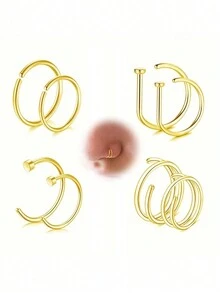 AVYRING 8 件金色银色不锈钢鼻环简约经典风格男女通用 D 形环形鼻环非常适合情侣日常佩戴 - 彩色 - 查看 5