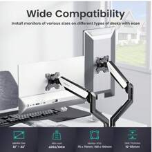 FREE Shipping NearHub Dual Monitor Arm For 13-32" Screens | Gas Spring Height Adjustment, 360° Rotation | VESA 75/100 | C-Clamp & Grommet Mount - Black - View 1