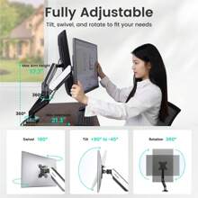 FREE Shipping NearHub Dual Monitor Arm For 13-32" Screens | Gas Spring Height Adjustment, 360° Rotation | VESA 75/100 | C-Clamp & Grommet Mount - Black - View 6