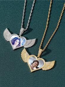 Customized Love Wings Private Photo Pendant Memory Photo Necklace, Personalized Creative Hip Hop Pendant, Birthday Gifts For Boys And Girls Back To School Winter Gift Ideas Boy Girl Valentine's Day