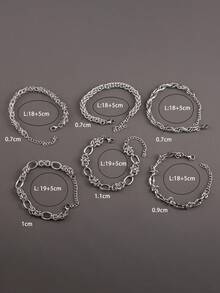 1 件男士休闲不锈钢手工链条手链，嘻哈风格时尚配饰礼物，适合派对、圣诞节、新年、情人节假期 - 銀色 - 查看 6