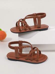 女童圆头低帮 PU 凉鞋 - 透气轻便镂空凉鞋，适合度假海滩、夏季 - 适合 14 岁及以下的可爱学院风经典款式 - 棕色 - 查看 4