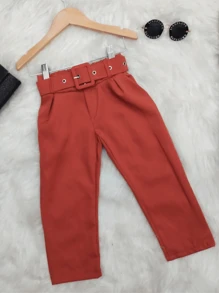 CALÇA INFANTIL MENINA ALFAIATARIA COM CINTO KIDS FASHION BLOGUEIRINHA DIVA - Vermelho barro - Visão 1