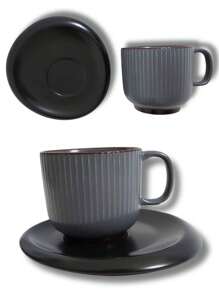 Set Of 6 Cups And Saucers Ceramic Coffee Cup With Irregular Saucer 200ml - Grey - View 1