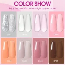 peacecolor 38 件装聚氨酯指甲油套装，带防滑液 UV 指甲灯 7ML 底漆和哑光亮面漆，美甲工具，快速成型模具和透明假指甲固定夹，指甲装饰闪光，适用于白色、粉色、棕色、透明橙色聚氨酯延长凝胶套装，适合女性女孩 DIY 美甲凝胶礼物 - 彩色 - 查看 2