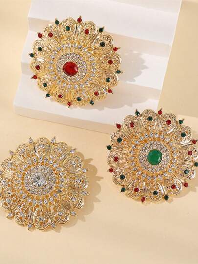 1pc Sparkling Flower Shaped Brooch, Fashion Bride Corsage, Moroccan Chic Ladies Scarf Clip, Popular Middle East Clothing Accessory