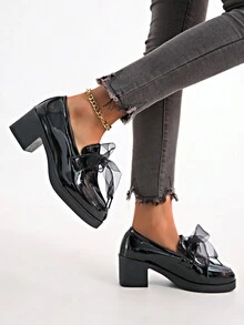 Giày cao gót thấp cổ bằng da bóng thời trang mới cho nữ, giày cao gót xỏ ngón màu hồng cánh sen đa năng cho nữ - màu đen - Xem 1