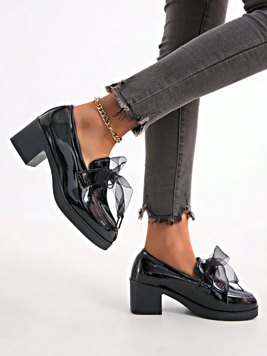 Giày cao gót thấp cổ bằng da bóng thời trang mới cho nữ, giày cao gót xỏ ngón màu hồng cánh sen đa năng cho nữ - màu đen - Xem 1