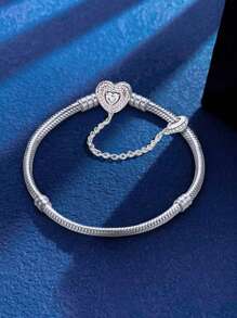 1Pc Glamorous 16-21CM Real 925 Sterling Silver Heart Bead Snake Bone Bracelet For Women Girlfriend Gift Fine Ladies Jewellery Valentines