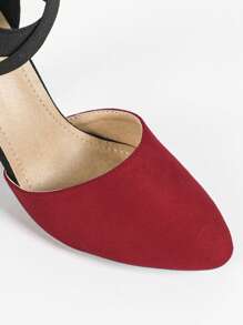 Wide Width & Extra Wide High Heel Criss-Cross Elastic Pointed Toe Chunky Heel Versatile Pumps