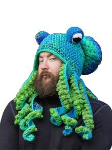Funny 8-Legged Octopus Hat For Party Pranks, Blue-Green Gradient Knit Hat, Warm Crochet Knitted Headwear For Festive Fun - 綠色 - 查看 2
