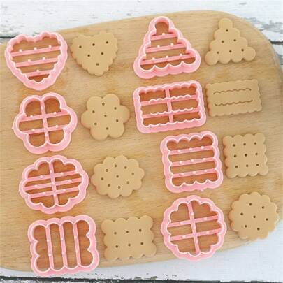 8 件套圆形复古饼干模具，带小波浪边、压印，适用于饼干、面包、软糖