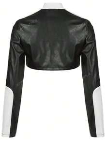 Apperloth A Y2K Street American Street Mock Neck Rits Patchwork Letter Borduurwerk PU Leren Motorfiets Crop Jack