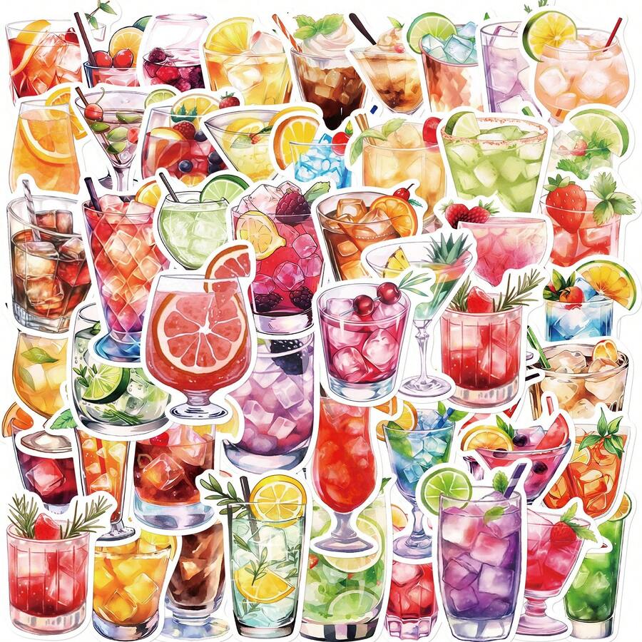 50 miếng dán ly cocktail cho xe hơi, xe máy, chai nước, máy tính xách tay, ốp điện thoại, đàn ghi ta, đồ chơi trang trí - Nhiều màu - Xem 1