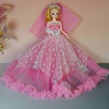 Búp bê cô dâu cỡ lớn cho bé gái, váy dài công chúa dễ thương có vương miện, quà tặng trang trí cây thông Noel sinh nhật cho bé gái - Búp bê cao 30 cm và váy dài khoảng 38 cm - Xem 10
