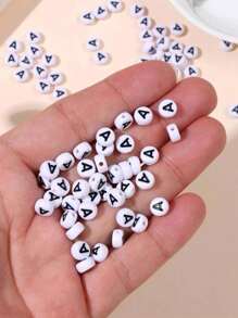 100pcs Round Acrylic Beads With Alphabet & Numbers & Heart Shape For Diy Jewelry Making Necklace & Bracelet (7x4mm) - 4*7mm Beads - View 2