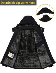 Men's Winter Ski Jacket Waterproof Snow Coats Snowboard Fleece Lining Jacket Warm Parka With Hooded - màu đen - Xem 4