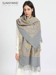1pc Elegant Vintage Embroidery Pattern Scarf, Suitable For Autumn/Winter - Grey - View 4