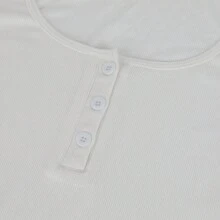 Women Scoop Neck Bodysuit Long Sleeve Top Slim Fit Underwear Button Design Ribbed