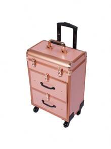 Large Rolling Makeup Case Trolley Makeup Organizer Cosmetic Storage Case Wheels - Gold - View 8