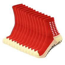 6 双足球袜，男士短筒厚毛圈布衬里，长筒情侣防滑袜，中筒足球袜，耐用 - 紅色 - 查看 9