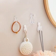 2 cái/gói Móc treo tường trong suốt họa tiết mèo hoạt hình sáng tạo, Móc treo khăn phòng tắm chống thấm nước tự dính không cần khoan, Móc treo cửa, Móc treo đồ nhà bếp - Nhiều màu - Xem 7