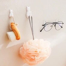 2 cái/gói Móc treo tường trong suốt họa tiết mèo hoạt hình sáng tạo, Móc treo khăn phòng tắm chống thấm nước tự dính không cần khoan, Móc treo cửa, Móc treo đồ nhà bếp - Nhiều màu - Xem 5