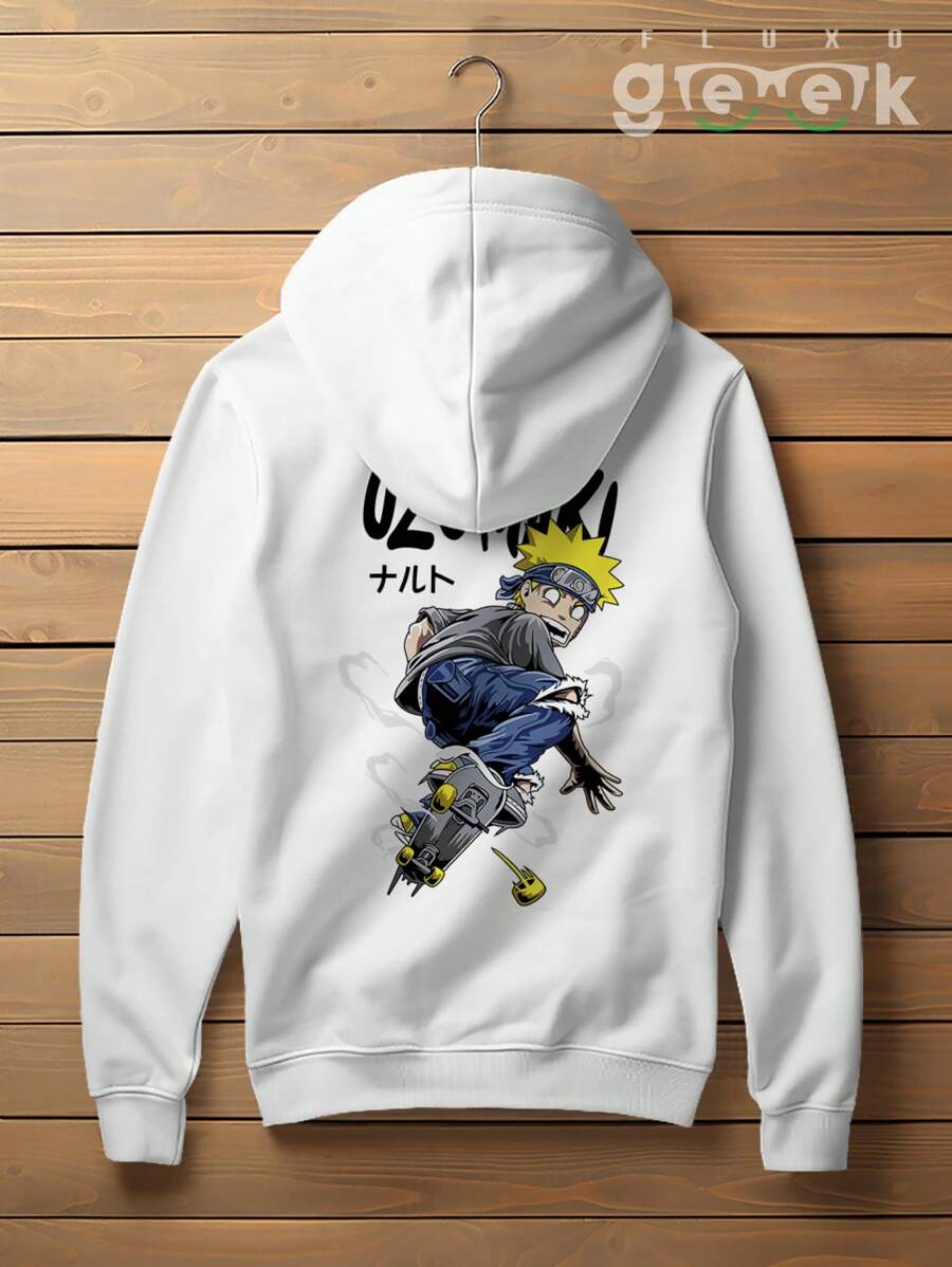 Premium Cotton Skate Streetwear Sweatshirt Uzumaki Skate CANGURU 2553 GEEK FLUX - trắng - Xem 1