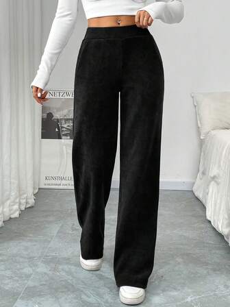 Solid Color Slim Straight Leg Casual Pants, Autumn/Winter