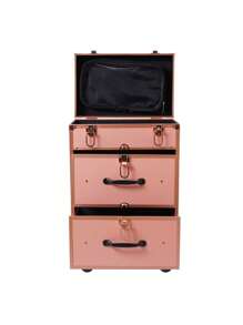 Large Rolling Makeup Case Trolley Makeup Organizer Cosmetic Storage Case Wheels - Gold - View 9