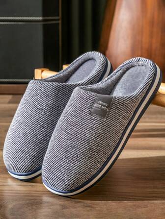 男士冬季拖鞋秋冬季室内家居防滑耐磨卧室客厅简约风格抓绒拖鞋男士冬季蓝色