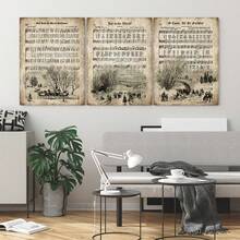 Framed 3pcs Vintage Carol Canvas Paintings, Sheet Music Hymns, Festival Art Printed Posters, Ideal Gifts For Living Rooms And Bedrooms, Holiday Decorative Wall Art Wall Decoration, Home Decoration Materials, Wall Art, Room Decoration - Khaki - View 7