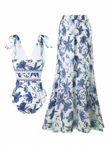 2024 New European And American Women One Piece Swimsuit Set With Long Skirt, Fashionable Slim Sexy Swimwear, For Summer Beach Vacation