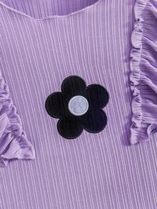 Bộ đồ thu đông cho bé gái, trang trí thêu hoa mềm mại đáng yêu, áo xếp nếp, quần ống rộng thoải mái màu cam, thời trang cổ điển, vải mềm, thích hợp cho các buổi đi chơi và tụ tập, cho công chúa nhỏ vẻ ngoài rực rỡ - Màu tím - Xem 4