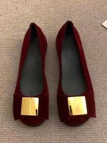 Đỏ, Gót thô, Gió hương nhỏ, Mũi tròn, Giày nữ, Mẫu mới thu đông 2024, Thời trang, Thanh lịch, Cá nhân hóa, Nơ, Trang trí kim loại, Giày - Đỏ - Xem 4