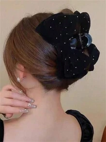topshiny 1pc Women's Solid Color Velvet Rhinestone Extra Large Double Layer Bow Hair Claw Clip, Suitable For Party, Ball, Event, And Daily Wear, Autumn/Winter Hair Clips Hair Jaw Clip Hair Clamps Hair Clutch Hair Catcher Clip, Autumn, Bow Accessories, School Stuff, College