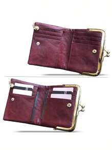 MIYIN 迷你对折拉链女士钱包，超薄轻巧，可装身份证和现金，简约现代，商务、周年纪念、情人节、生日礼物，适合送给女性、女孩、女士、教师节礼物。 - 中紫紅色 - 查看 3