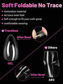 120pcs/Box Full Cover Fake Nails, Acrylic Manicure Supplies, Half Matte Seamless Nails, Transparent Short Almond Shape Nail Stickers - Clear - View 4