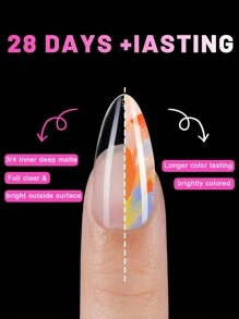 120pcs/Box Full Cover Fake Nails, Acrylic Manicure Supplies, Half Matte Seamless Nails, Transparent Short Almond Shape Nail Stickers - Clear - View 5