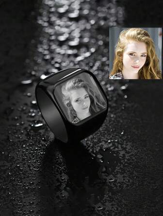 1pc DIY-ringen voor heren kunnen worden aangepast met fotogroepen. Materiaal van titaniumstaal. Valentijnsdagcadeaus, speciale herdenkingscadeaus voor de feestdagen. Karakterherdenking, ring voor koppels.